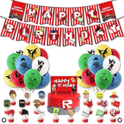 Set 20 baloane copii, Roblox, Petrecere Aniversara, EvrikaUnity®, Latex, 1 Banner Happy Birthday, 20 Cupcake Topper, 1 Cake Topper, Multicolor - costumecarnaval - serbare.ro