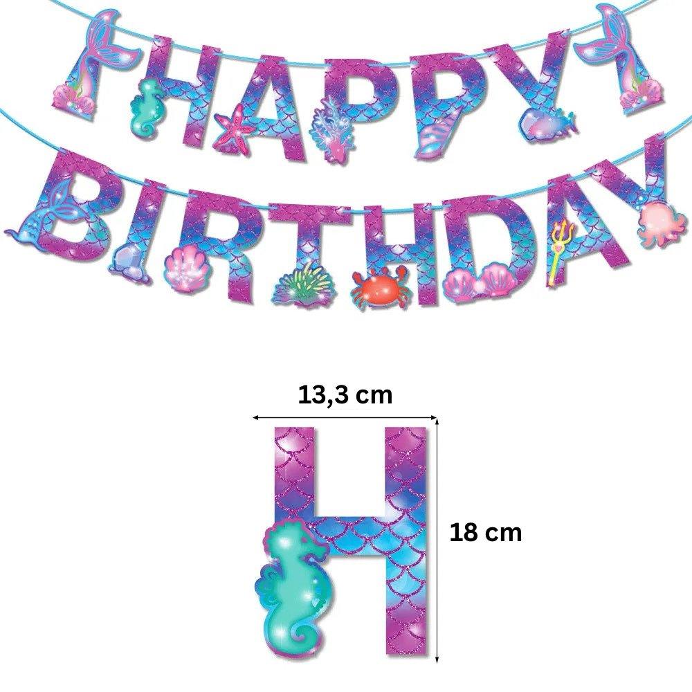 Set 20 baloane copii, Sirene, Petrecere Aniversara, Latex, 1 Banner Happy Birthday, 15 Cupcake Topper, 1 Cake Topper, Mov/Albastru - costumecarnaval - serbare.ro