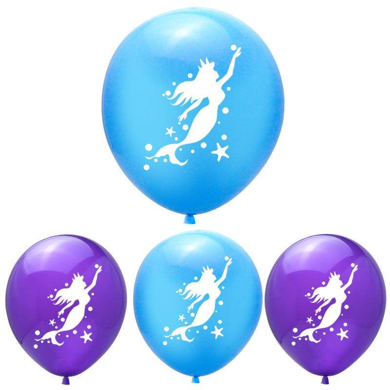 Set 20 baloane copii, Sirene, Petrecere Aniversara, Latex, 1 Banner Happy Birthday, 15 Cupcake Topper, 1 Cake Topper, Mov/Albastru - costumecarnaval - serbare.ro