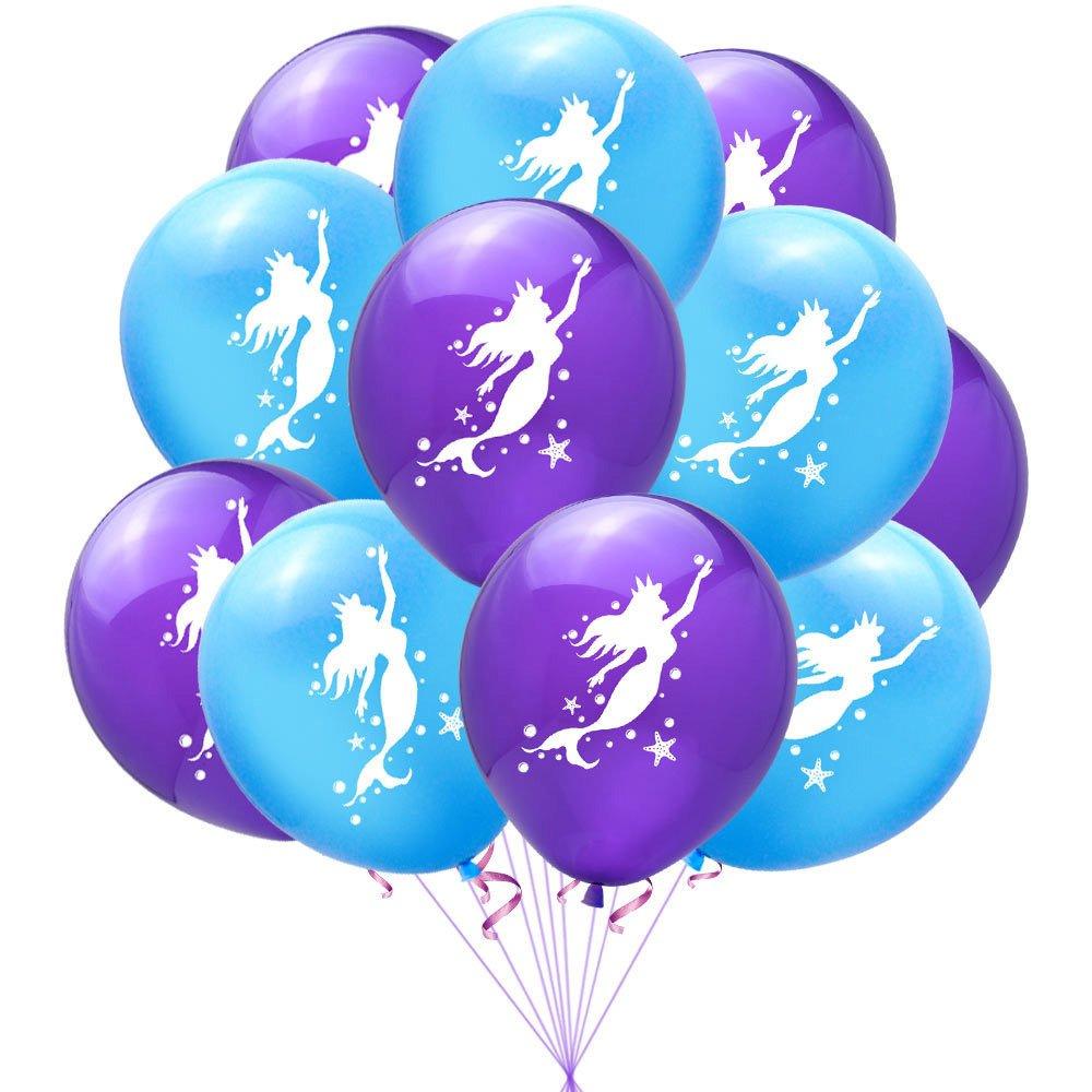 Set 20 baloane copii, Sirene, Petrecere Aniversara, Latex, 1 Banner Happy Birthday, 15 Cupcake Topper, 1 Cake Topper, Mov/Albastru - costumecarnaval - serbare.ro