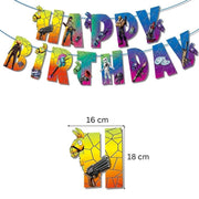 Set 20 baloane pentru copii, Fortnite, Petrecere Aniversara, Latex, 1 Banner Happy Birthday, 15 Cupcake Topper, 1 Cake Topper, Multicolor - costumecarnaval - serbare.ro