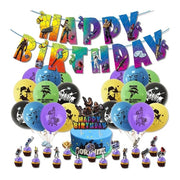 Set 20 baloane pentru copii, Fortnite, Petrecere Aniversara, Latex, 1 Banner Happy Birthday, 15 Cupcake Topper, 1 Cake Topper, Multicolor - costumecarnaval - serbare.ro