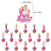 Set 24 baloane copii, Barbie, Barbieland, Petrecere Aniversara, EvrikaUnity®, Latex, 1 Banner Happy Birthday, 16 Cupcake Topper, 1 Cake Topper, Roz/ Roz deschis/ Alb - costumecarnaval - serbare.ro