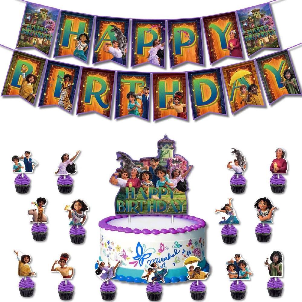 Set 24 baloane copii, Encanto, Petrecere Aniversara, Latex, 1 Banner Happy Birthday, 16 Cupcake Topper,1 Cake Topper, Mov - costumecarnaval - serbare.ro