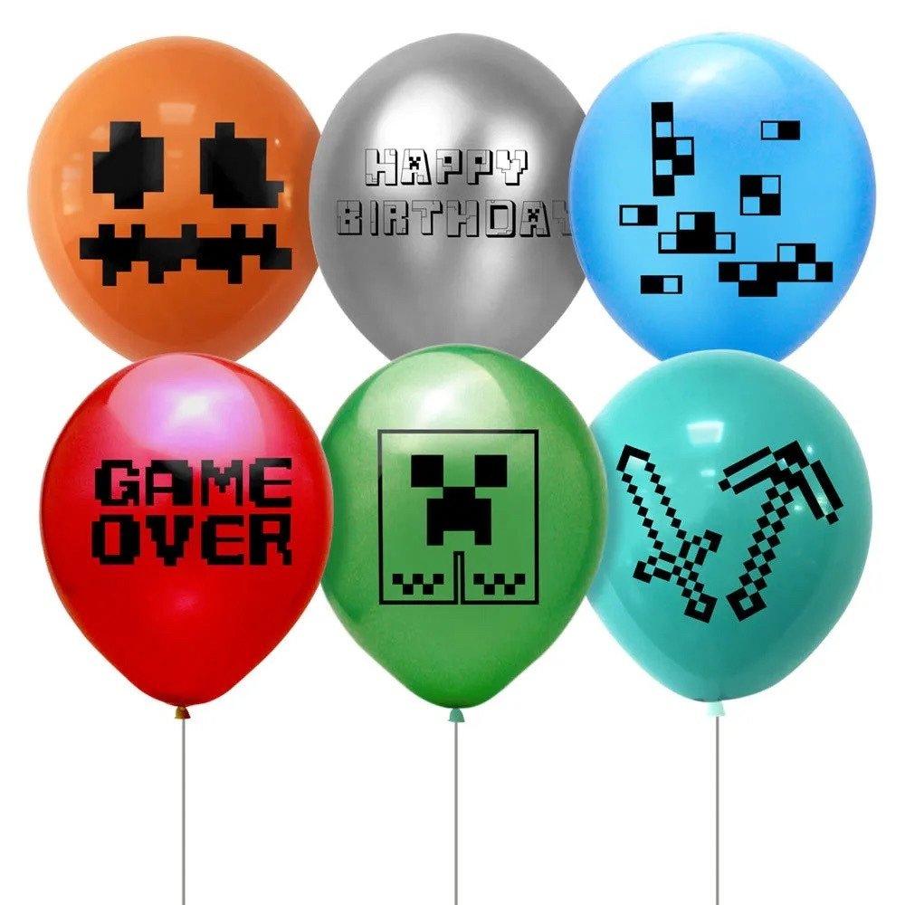 Set 24 baloane copii, Minecraft, Petrecere Aniversara, Latex, 1 Banner Happy Birthday, 12 Cupcake Topper, 1 Cake Topper, Verde - costumecarnaval - serbare.ro