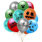 Set 24 baloane copii, Minecraft, Petrecere Aniversara, Latex, 1 Banner Happy Birthday, 12 Cupcake Topper, 1 Cake Topper, Verde - costumecarnaval - serbare.ro