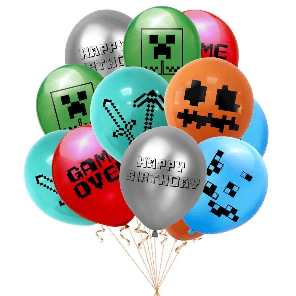 Set 24 baloane copii, Minecraft, Petrecere Aniversara, Latex, 1 Banner Happy Birthday, 12 Cupcake Topper, 1 Cake Topper, Verde - costumecarnaval - serbare.ro