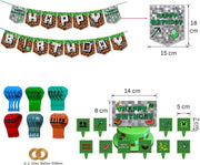 Set 24 baloane copii, Minecraft, Petrecere Aniversara, Latex, 1 Banner Happy Birthday, 12 Cupcake Topper, 1 Cake Topper, Verde - costumecarnaval - serbare.ro