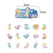 Set 24 baloane copii, Sirene, Petrecere Aniversara, Latex, 1 Banner Happy Birthday, 16 Cupcake Topper, 1 Cake Topper, Roz - costumecarnaval - serbare.ro