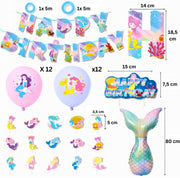 Set 24 baloane copii, Sirene, Petrecere Aniversara, Latex, 1 Banner Happy Birthday, 16 Cupcake Topper, 1 Cake Topper, Roz - costumecarnaval - serbare.ro