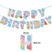 Set 24 baloane copii, Sirene, Petrecere Aniversara, Latex, 1 Banner Happy Birthday, 16 Cupcake Topper, 1 Cake Topper, Roz - costumecarnaval - serbare.ro