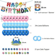 Set 24 baloane pentru Copii, Lilo si Stich, Petrecere Aniversare, Latex, 1 Banner Happy Birthday, 21 Cupcake Topper, 1 Cake Topper, Roz/ Albastru/ Turcoaz - costumecarnaval - serbare.ro