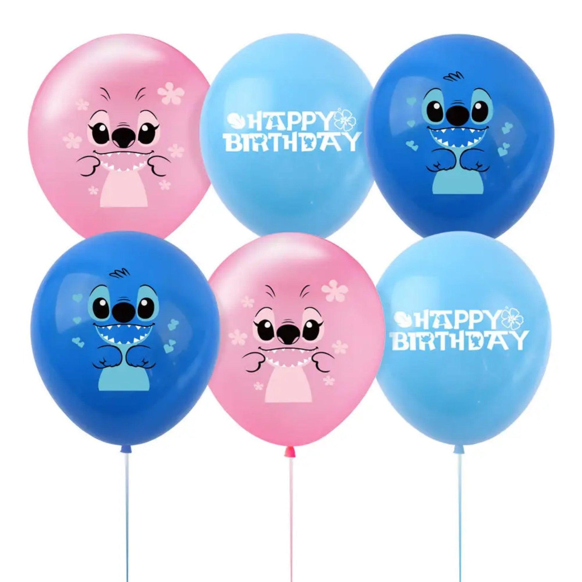 Set 24 baloane pentru Copii, Lilo si Stich, Petrecere Aniversare, Latex, 1 Banner Happy Birthday, 21 Cupcake Topper, 1 Cake Topper, Roz/ Albastru/ Turcoaz - costumecarnaval - serbare.ro