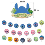 Set 24 baloane pentru Copii, Lilo si Stich, Petrecere Aniversare, Latex, 1 Banner Happy Birthday, 21 Cupcake Topper, 1 Cake Topper, Roz/ Albastru/ Turcoaz - costumecarnaval - serbare.ro