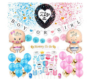 Set 79 de accesorii pentru Gender Reveal cu 39 de Baloane, Bebelusi, EvrikaUnity®, Petrecere dezvaluire de gen copil, Latex, 30 photo props, Multicolor - costumecarnaval - serbare.ro