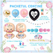 Set 79 de accesorii pentru Gender Reveal cu 39 de Baloane, Bebelusi, EvrikaUnity®, Petrecere dezvaluire de gen copil, Latex, 30 photo props, Multicolor - costumecarnaval - serbare.ro