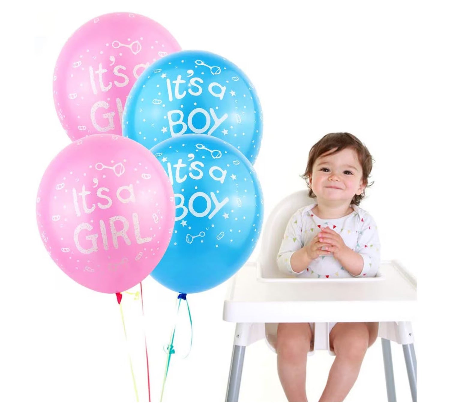 Set 79 de accesorii pentru Gender Reveal cu 39 de Baloane, Picioruse, EvrikaUnity®, Petrecere dezvaluire de gen copil, Latex, 30 photo props, Roz/ Albastru - costumecarnaval - serbare.ro