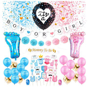 Set 79 de accesorii pentru Gender Reveal cu 39 de Baloane, Picioruse, EvrikaUnity®, Petrecere dezvaluire de gen copil, Latex, 30 photo props, Roz/ Albastru - costumecarnaval - serbare.ro