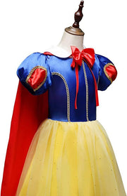 Set Rochie Alba ca Zapada, cu Accesorii si Pelerina, Tesaturi premium, 4 - 5 ani, 120 cm, Albastru / Galben - costumecarnaval - serbare.ro