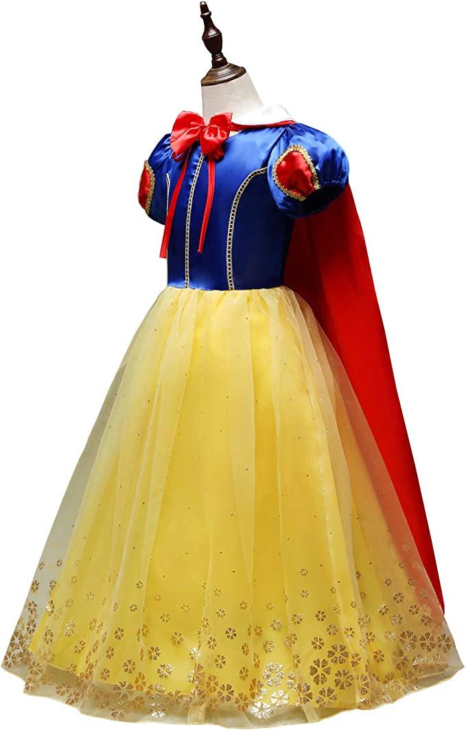 Set Rochie Alba ca Zapada, cu Accesorii si Pelerina, Tesaturi premium, 6 - 7 ani, 140 cm, Albastru / Galben - costumecarnaval - serbare.ro