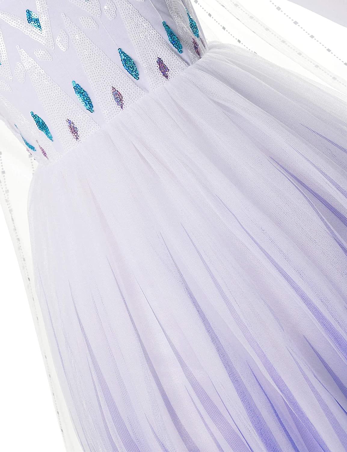 Set Rochie Elsa Frozen 2, cu Accesorii si Trena detasabila, Tesaturi premium, 3 - 4 ani, 110 cm, Alb / Mov perlat - costumecarnaval - serbare.ro