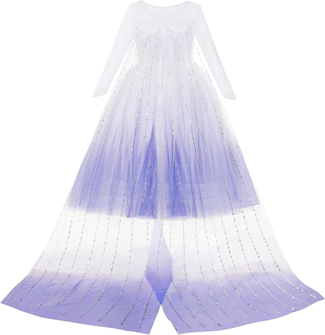 Set Rochie Elsa Frozen 2, cu Accesorii si Trena detasabila, Tesaturi premium, 4 - 5 ani, 120 cm, Alb / Mov perla - costumecarnaval - serbare.ro