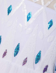 Set Rochie Elsa Frozen 2, cu Accesorii si Trena detasabila, Tesaturi premium, 6 - 7 ani, 140 cm, Alb / Mov perlat - costumecarnaval - serbare.ro