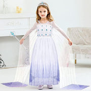 Set Rochie Elsa Frozen 2, cu Accesorii si Trena detasabila, Tesaturi premium, 6 - 7 ani, 140 cm, Alb / Mov perlat - costumecarnaval - serbare.ro