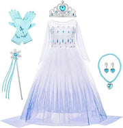 Set Rochie Elsa Frozen 2, cu Accesorii si Trena detasabila, Tesaturi premium, 6 - 7 ani, 140 cm, Alb / Mov perlat - costumecarnaval - serbare.ro