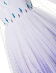 Set Rochie Elsa Frozen 2, cu Accesorii si Trena detasabila, Tesaturi premium, 6 - 7 ani, 140 cm, Alb / Mov perlat - costumecarnaval - serbare.ro