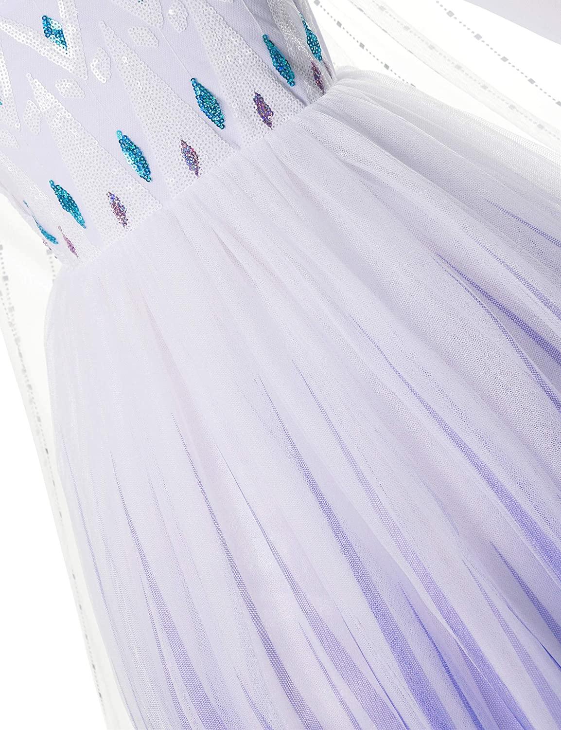 Set Rochie Elsa Frozen 2, cu Accesorii si Trena detasabila, Tesaturi premium, 6 - 7 ani, 140 cm, Alb / Mov perlat - costumecarnaval - serbare.ro