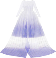 Set Rochie Elsa Frozen 2, cu Accesorii si Trena detasabila, Tesaturi premium, 6 - 7 ani, 140 cm, Alb / Mov perlat - costumecarnaval - serbare.ro