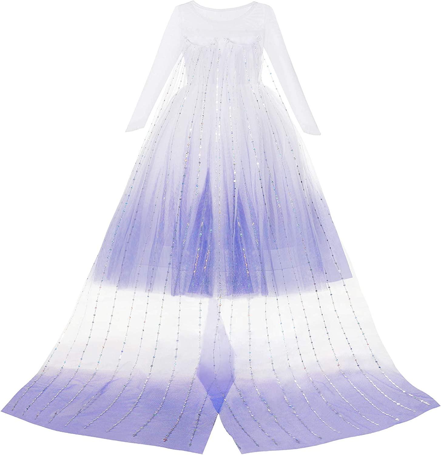 Set Rochie Elsa Frozen 2, cu Accesorii si Trena detasabila, Tesaturi premium, 6 - 7 ani, 140 cm, Alb / Mov perlat - costumecarnaval - serbare.ro