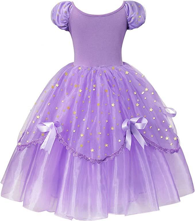 Set Rochie Printesa Sofia, cu Coronita si Accesorii, Tesaturi premium, 4 - 5 ani, 120 cm, Mov imperial - costumecarnaval - serbare.ro