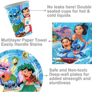 Set vesela pentru 10 copii cu 18 Baloane, Lilo si Stitch, Petrecere Aniversara, 1x Fata de Masa, 10x Farfurie mare, 10x Farfurie mica, 10x Pahare, 20x Servetele, 10x Furculita/Lingura/Cutit, Carton, A - costumecarnaval - serbare.ro