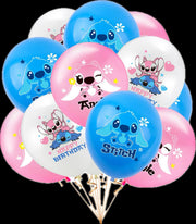Set vesela pentru 10 copii cu 18 Baloane, Lilo si Stitch, Petrecere Aniversara, 1x Fata de Masa, 10x Farfurie mare, 10x Farfurie mica, 10x Pahare, 20x Servetele, 10x Furculita/Lingura/Cutit, Carton, A - costumecarnaval - serbare.ro