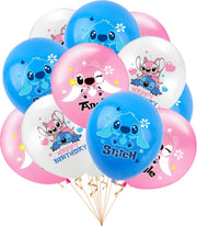 Set vesela pentru 10 copii cu 18 Baloane, Lilo si Stitch, Petrecere Aniversara, 1x Fata de Masa, 10x Farfurie mare, 10x Farfurie mica,10x Pahare, 20x Servetele, 10x Furculita/Lingura/Cutit, Carton, Ro - costumecarnaval - serbare.ro