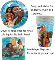 Set vesela pentru 10 copii cu 20 Baloane, Moana, Petrecere Aniversara, 1x Fata de Masa, 10x Farfurie mare, 10x Farfurie mica,10x Pahare, 20x Servetele, 10x Furculita/Lingura/Cutit, Carton, Albastru - costumecarnaval - serbare.ro