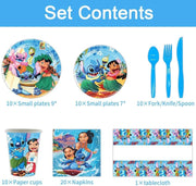 Set vesela pentru 10 Copii, Lilo si Stitch, Petrecere Aniversara, Carton, Roz/ Albastru - costumecarnaval - serbare.ro