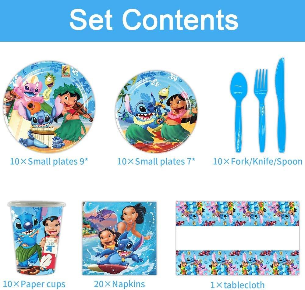 Set vesela pentru 10 Copii, Lilo si Stitch, Petrecere Aniversara, Carton, Roz/ Albastru - costumecarnaval - serbare.ro