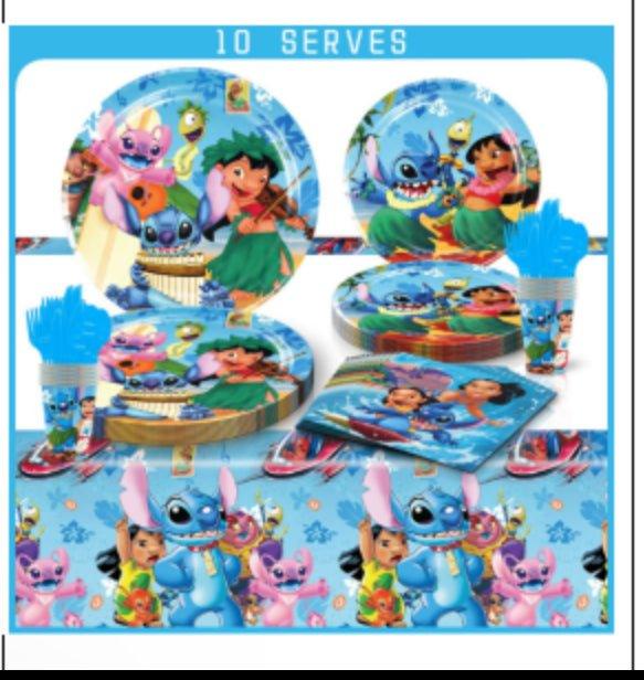 Set vesela pentru 10 Copii, Lilo si Stitch, Petrecere Aniversara, Carton, Roz/ Albastru - costumecarnaval - serbare.ro