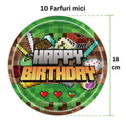 Set vesela pentru 10 copii, Minecraft, Petrecere Aniversara, Carton, Verde - costumecarnaval - serbare.ro