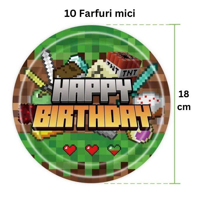 Set vesela pentru 10 copii, Minecraft, Petrecere Aniversara, Carton, Verde - costumecarnaval - serbare.ro