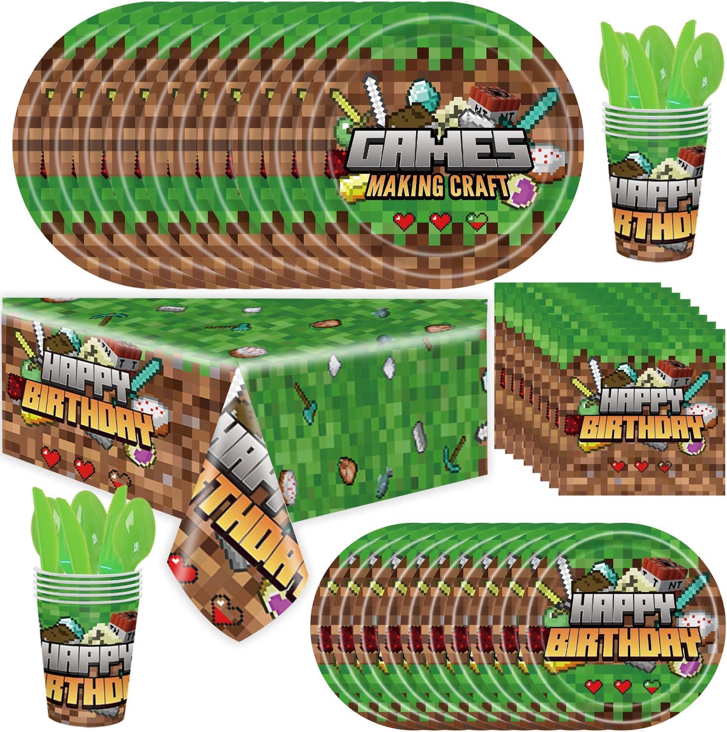 Set vesela pentru 10 copii, Minecraft, Petrecere Aniversara, Carton, Verde - costumecarnaval - serbare.ro