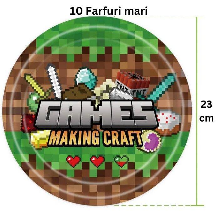 Set vesela pentru 10 copii, Minecraft, Petrecere Aniversara, Carton, Verde - costumecarnaval - serbare.ro