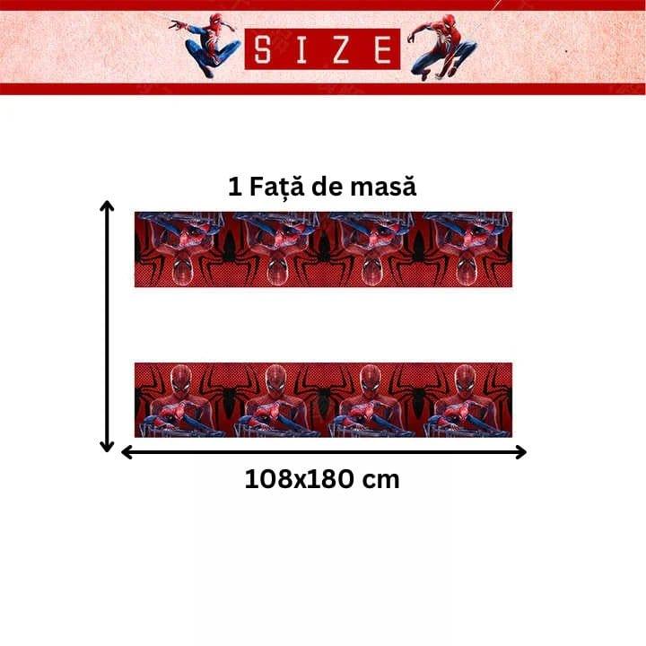 Set vesela pentru 10 copii, Spider - man, Petrecere Aniversara, Carton, Rosu/ Albastru - costumecarnaval - serbare.ro