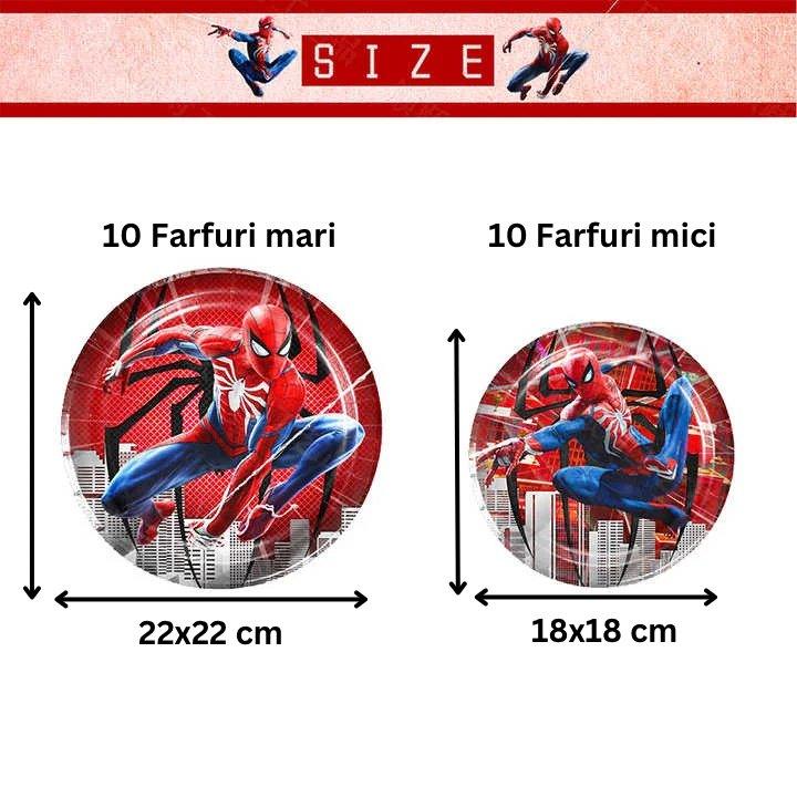 Set vesela pentru 10 copii, Spider - man, Petrecere Aniversara, Carton, Rosu/ Albastru - costumecarnaval - serbare.ro